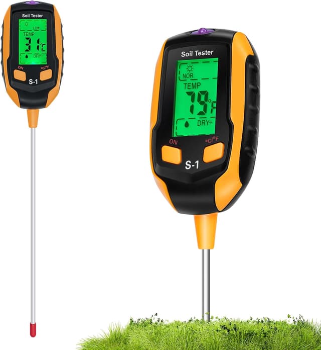 Tolesum Misuratore di umidità del suolo 4-in-1: umidità, pH, temperatura e luce solare con display LCD