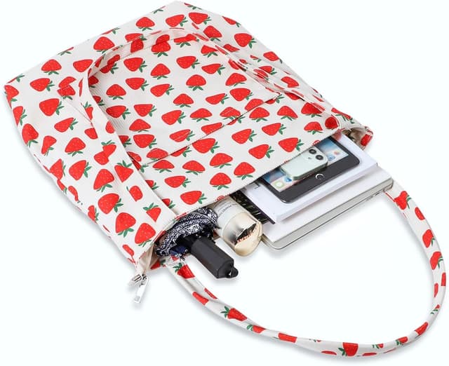 Detalle de WantGor Women Corduroy Tote Bag (Strawberry Beige) – Large shoulder hobo bag with multi-pocket storage