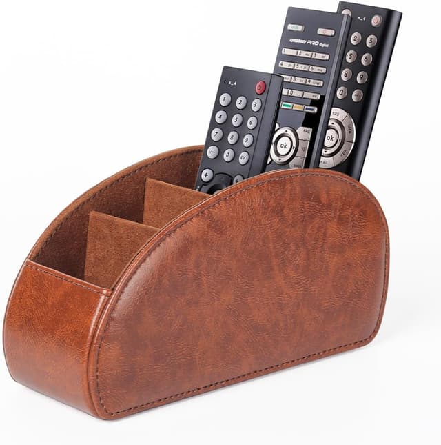 Detalle de WAYIFON Fernbedienungshalter mit 5 Taschen (M-Braun) – Ordnung für TV-, DVD-, 4K-Stick- und Blu-ray-Fernbedienungen