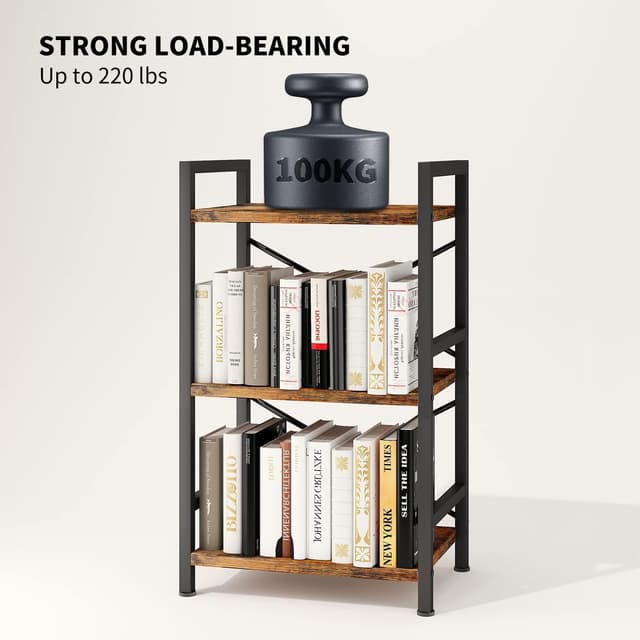 Thumbnail 6 de Homeiju 3-Tier Industrial Metal Bookshelf (Rustic Brown) — Compact etagere for home office, bedroom, and living room