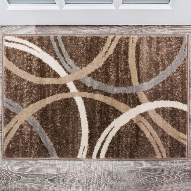 Thumbnail 6 de Rugshop Modern Wavy Circles Design Accent Rug (Non-Shedding) — Brown, 2' x 3