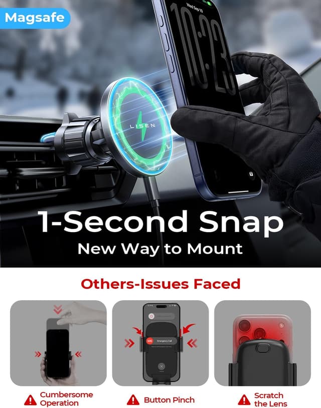 Detalle 1 de LISEN MagSafe Car Mount Charger 15W
