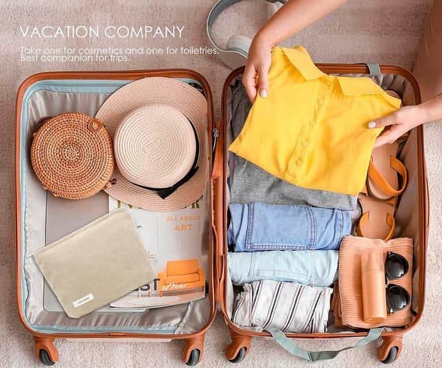 Detalle de Large Corduroy Makeup Bag with Zipper – soft aesthetic organiser pouch (26cm x 18cm)