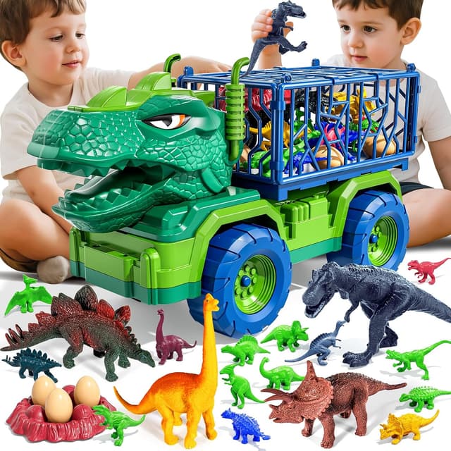 Detalle de Guminnara 22 in 1 Toddler T-rex Dinosaur Truck Toy Set (Ages 3–7) with 18 Dino Figures