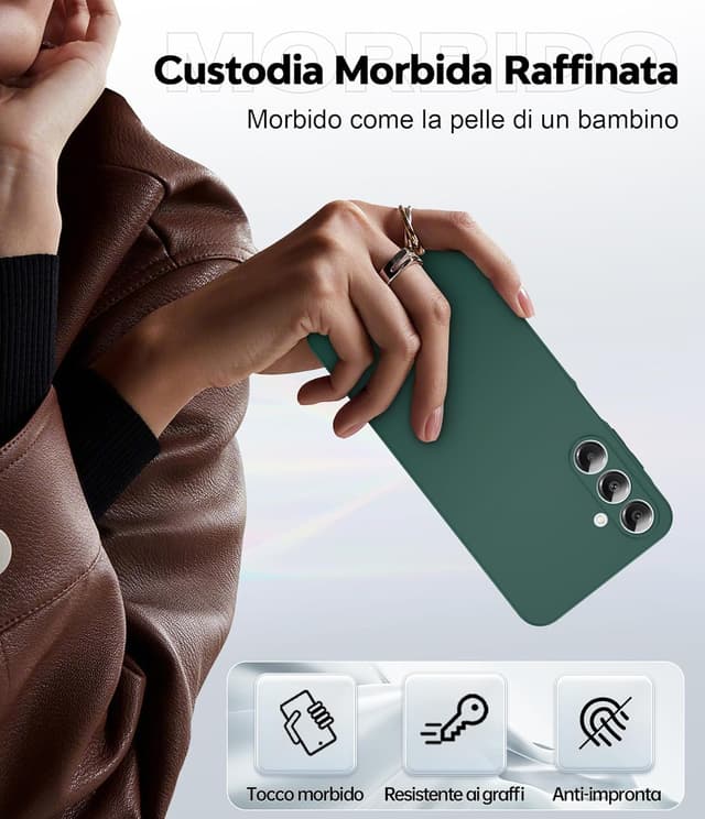 Detalle de LeYi Cover per Samsung Galaxy A16 5G/4G con 2 pezzi vetro temperato, silicone TPU ultra slim verde