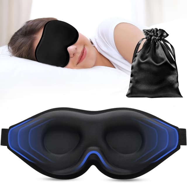 Detalle de INNELO 3D Schlafmaske für Seitenschläfer – 100 % lichtdicht, 3D-Augenbereich & weicher Schaum, inkl. Tasche (Schwarz)