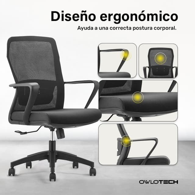 Detalle 2 de Owlotech Ascend silla de escritorio negra