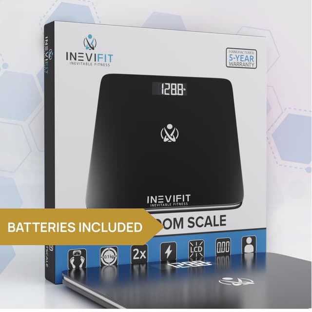 Detalle 1 de INEVIFIT Bathroom Scale (Digital), Tempered Glass Platform, Up to 400 lbs, Includes Batteries