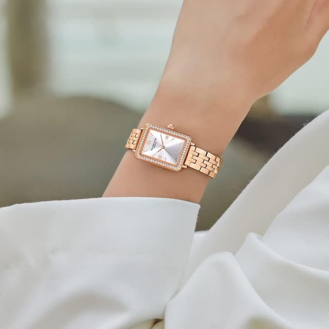 Detalle de VICTORIA HYDE orologio rettangolare da donna verde con quadrante analogico al quarzo e cinturino in acciaio inox