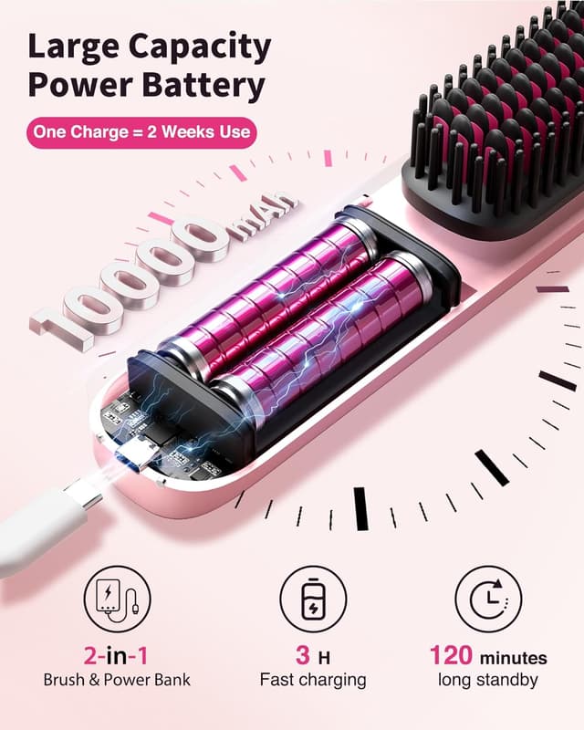 Thumbnail 4 de 10,000mAh Cordless Hair Straightener Brush โ Portable Brush ๐โ