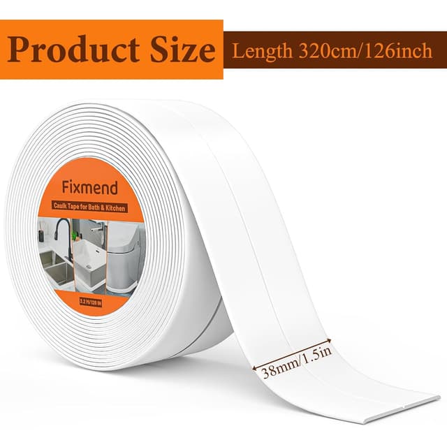 Detalle 2 de Fixmend 3 Rolls Bath Sealant Strip Self-Adhesive Waterproof Tape (126in, White) with Sealing Tool