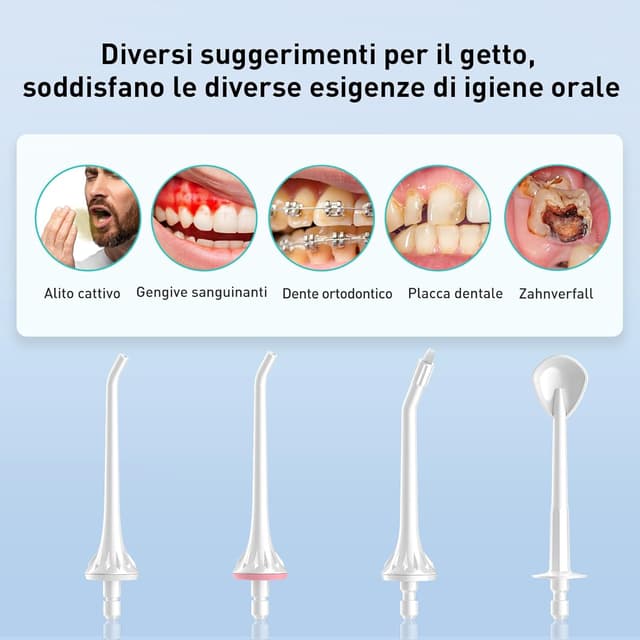 Detalle de COSLUS C30 idropulsore dentale portatile senza fili da 300 ml, 4 modalità e 11 intensità (IPX7) – bianco