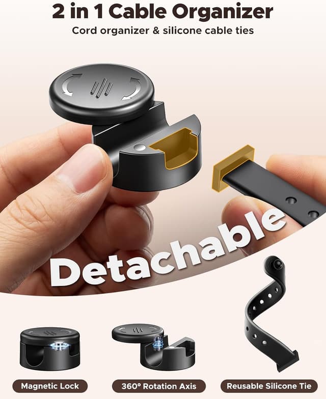 Detalle de EOIWUY 8 Pack Cable Clips with Silicone Cable Ties (2-in-1 magnetic phone charging cable holder)