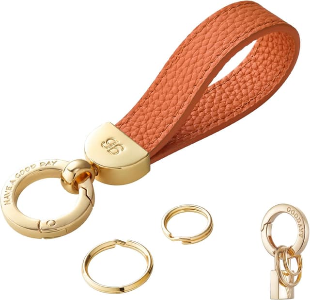 Detalle de GOODAYY Genuine Leather Keychain with Cowhide Strap, Zinc Alloy Buckle and Extra Split Rings (Gift Box)