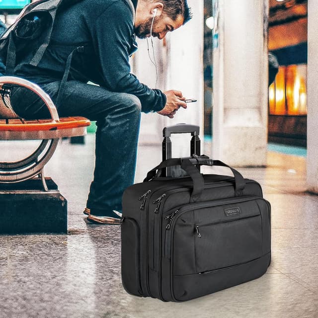 Detalle 2 de KROSER Rolling Laptop Briefcase Premium wheeled laptop bag (fits up to 17.3-inch laptops) with RFID pockets