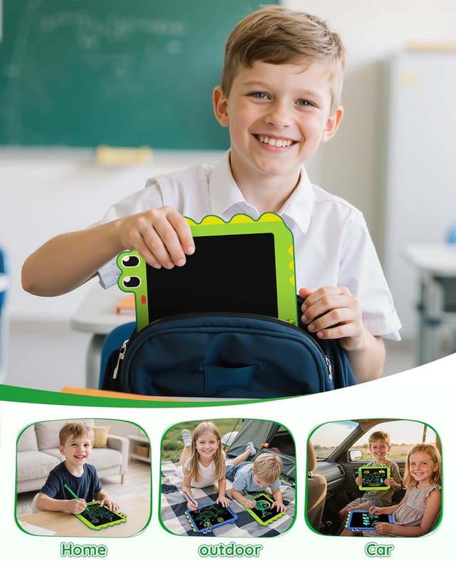 Detalle 2 de ORSEN 12-Zoll LCD-Schreibtafel für Kinder (Dinosaurier, grün) ab 3 Jahren – Zeichenbrett zum Wiederverwenden