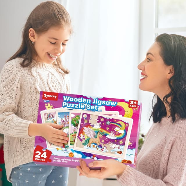 Thumbnail 6 de SYNARRY Unicorn Princess Fairy wooden jigsaw puzzle set (4 packs, 24 pieces) for ages 3–6