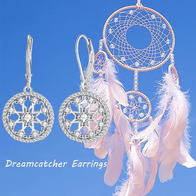 Detalle de J.MUEN Ohrringe aus 925 Silber mit Traumfänger-Anhänger, lang (Paar) – Geschenkidee für Muttertag, Valentinstag & Co.