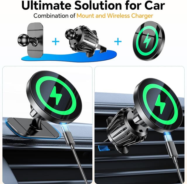 Detalle 2 de Coolpow MagSafe Car Mount Charger (15W) with Super Magnet for Dash Vent