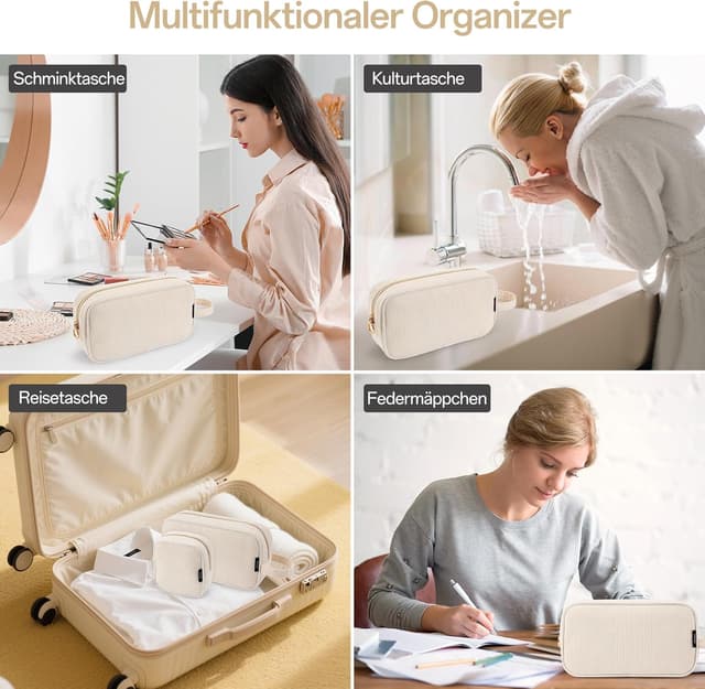 Detalle 2 de KALIDI Make-up Tasche aus Cord mit Fächern – tragbare Kosmetiktasche für Damen & Mädchen