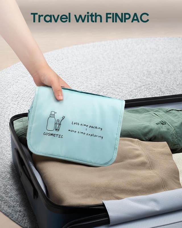 Detalle de FINPAC Kulturbeutel zum Aufhängen – transparente Waschtasche mit Haken, leicht & mit Fächern