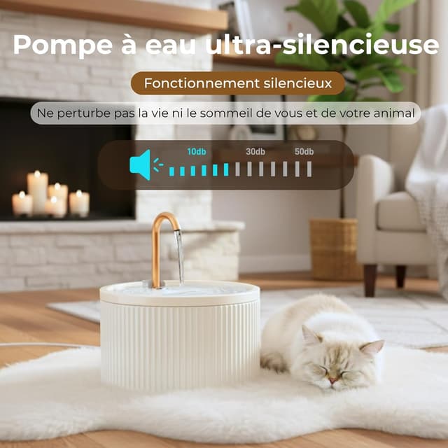 Detalle de Fontaine à eau pour chat Misfans Fontaine a Eau Chat 2,1L en céramique beige avec tube en cuivre anti-algues