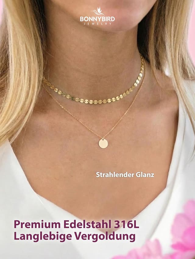 Detalle de BONNYBIRD BonnyBoho wasserfeste Boho-Halskette aus Edelstahl (silber, gold & roségold) – nickelfrei und hautverträglich