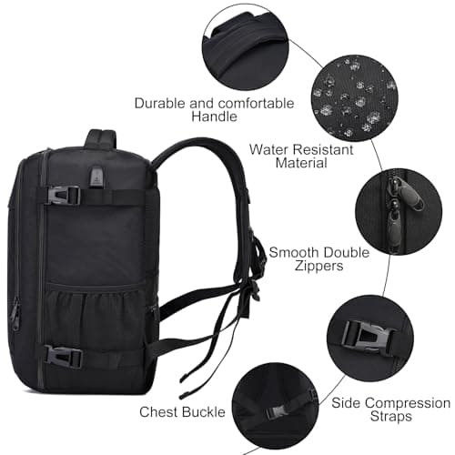 Detalle de PUSLOM Mochila de cabina 40x20x25 cm (20L) con USB para portátil de 14 pulgadas y bolsillo antirrobo