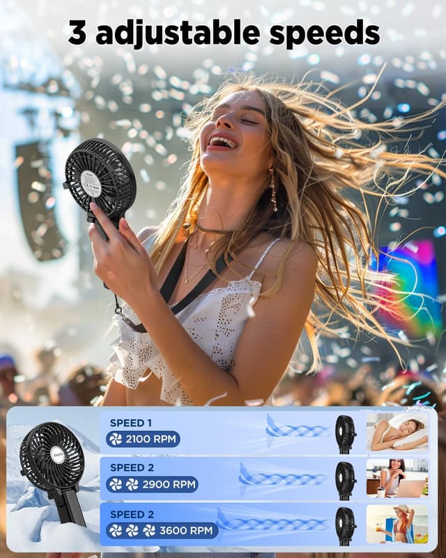 Detalle 2 de EasyAcc Handheld Fan 3-speed, 180° foldable