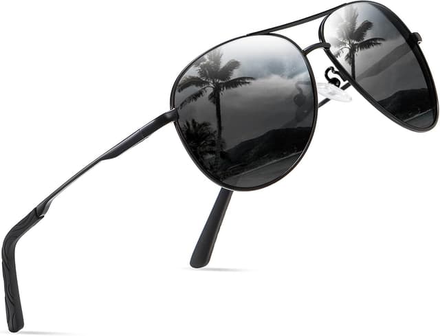 Detalle de wearPro Polarised Pilot Sunglasses (Unisex) with UV400 Protection in Black – Vintage-style lightweight shades