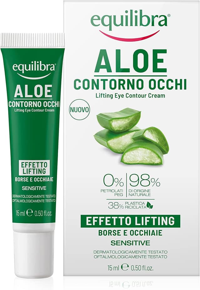 Detalle de Equilibra Viso Aloe Contorno Occhi Effetto Lifting con Acido Ialuronico a 3 pesi molecolari, 15 ml