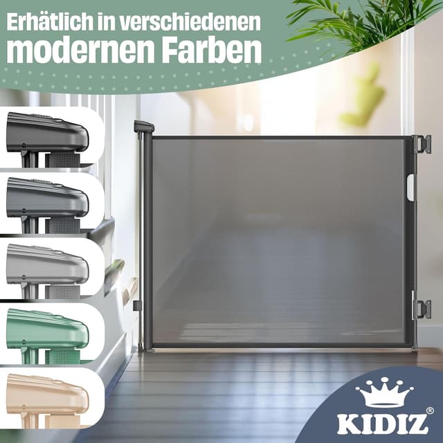 Detalle de KIDIZ Treppenschutzgitter Türschutzgitter ausziehbar (0–180 cm) – kindersicheres Absperrgitter für Treppen & Türen mit Bodenankern
