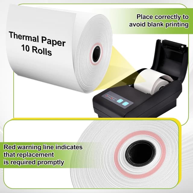 Detalle de auriikoop Thermorollen 80 mm x 80 m x 12 mm (10 Stück) für Kassen & POS – Thermopapier mit recycelbarer Kartonhülse