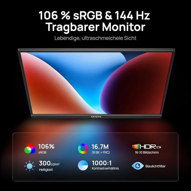 Detalle 2 de ARZOPA 16,1'' 144 Hz tragbarer Monitor