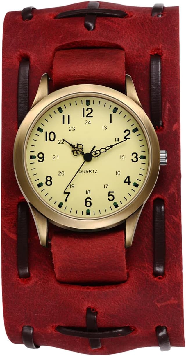 Detalle de Avaner Uhren Damen/Herren Echtleder – Halloween Retro Steampunk Analog Quarzarmbanduhr (mit 24h-Skala)