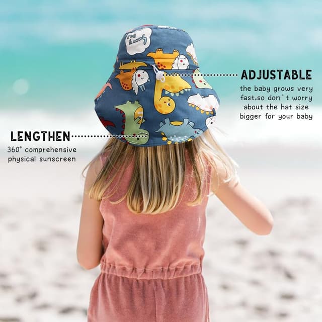 Detalle de Kinder-Sonnenhut mit Nackenklappe aus Baumwolle (80% Baumwolle/20% Polyester) von XYIYI – mit verstellbarer Kopfweite