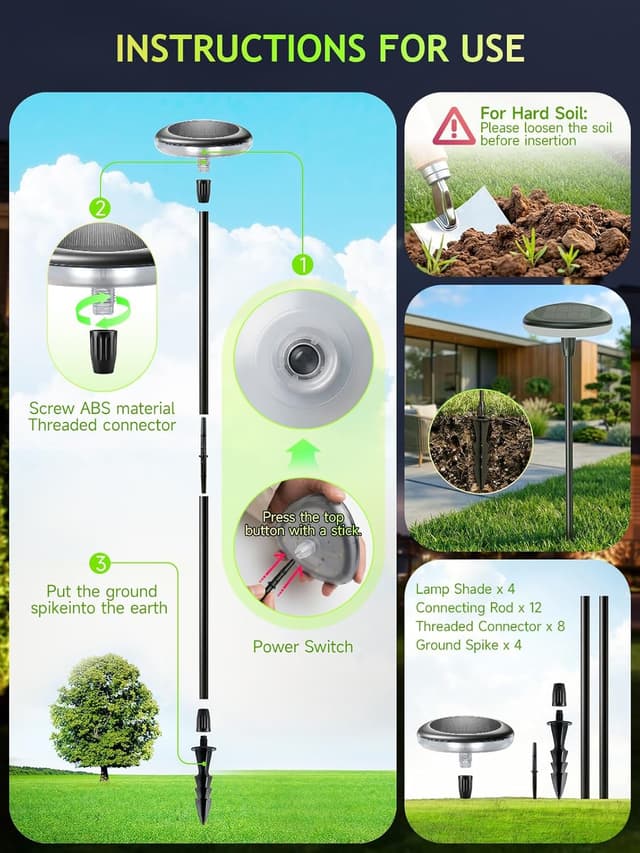 Detalle 2 de Togaga Lampe Solaire Extérieur Lardin 4 pièces à LED blanc chaud (IP65) — hauteur réglable