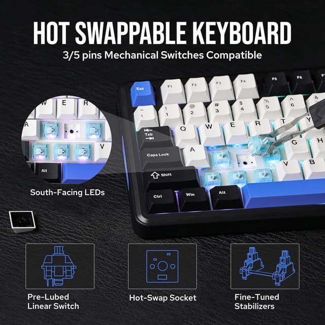 Detalle de EPOMAKER TH85 QMK/VIA Wireless Gaming Keyboard (Tri-Mode, Hot-Swappable, Creamy Jade Linear Switches)