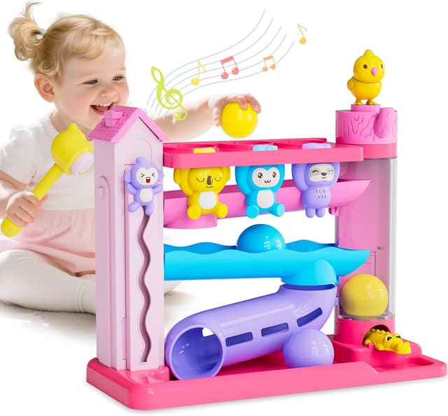 Detalle de Toddler Musical Fine Motor Ball Drop Hammering Toy (Pink) for Ages 12–24+ Months