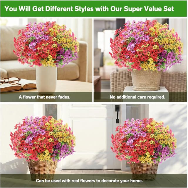 Detalle 1 de LetuoClips 13 Bundles of UV-Resistant Artificial Flowers for Outdoor Spring Porch & Planters