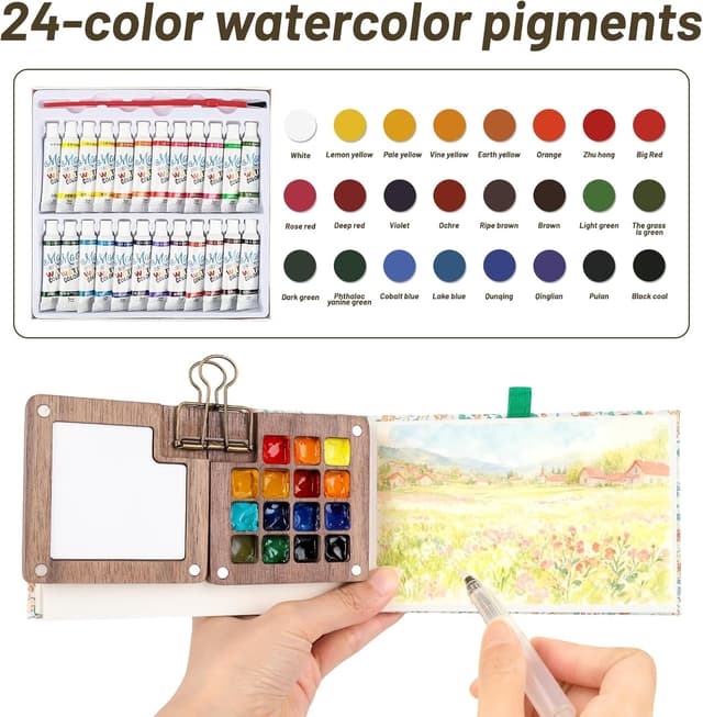 Detalle 1 de 7 PCS pocket watercolour travel set 15 grids