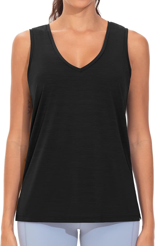 Detalle 2 de THE GYM PEOPLE Débardeur extensible à col en V pour femme, séchage rapide et coupe ample