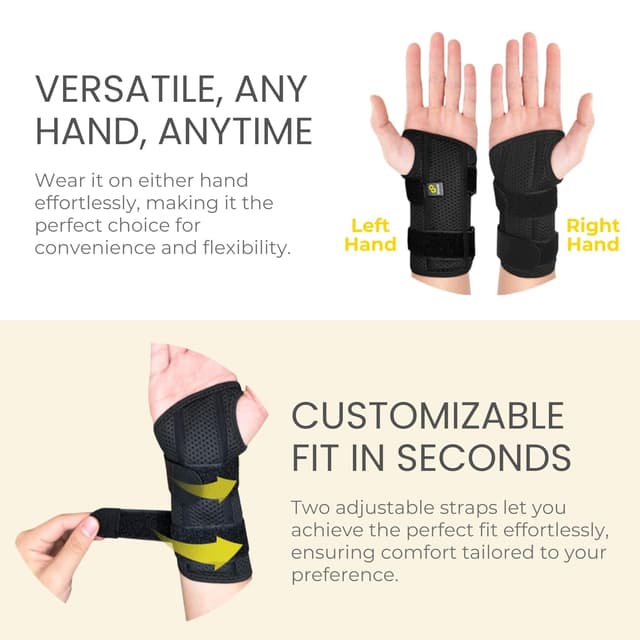 Detalle de BRACOO WB31 Adjustable Carpal Tunnel Wrist Support Splint (Right & Left) for Night Relief & Day Support