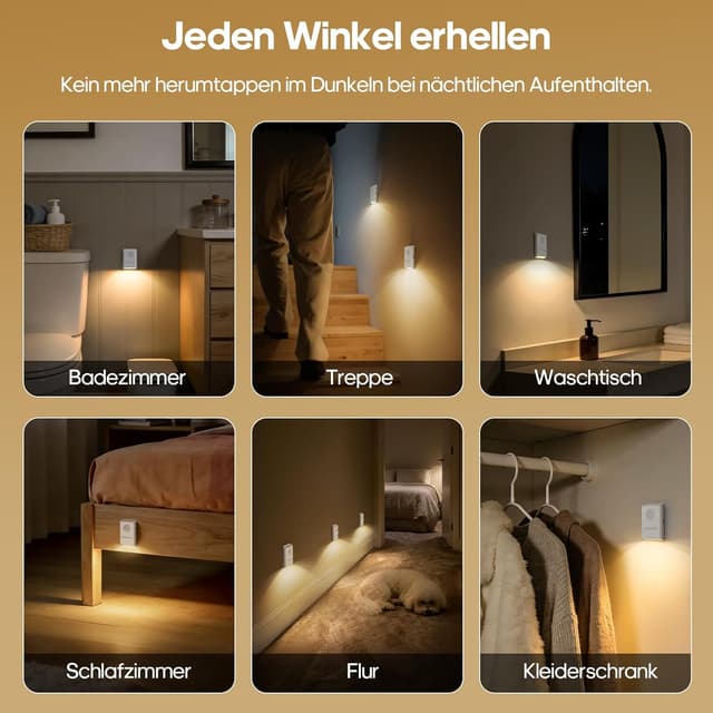 Detalle de GOODEA Nachtlicht mit Bewegungsmelder (2er-Set), USB-C wiederaufladbar, dimmbar, warmweiß