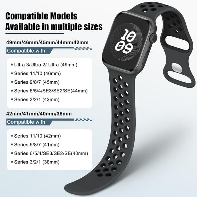 Detalle de Yoohoo cinturino sportivo in silicone traspirante per Apple Watch compatibile 38/40/41/42/44/45/46/49 mm