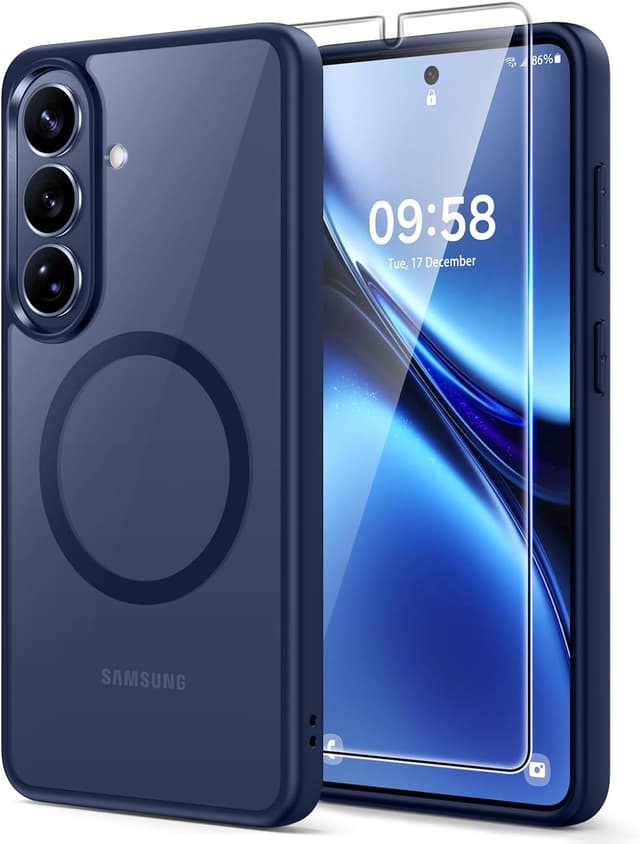 Detalle de TAURI Magnetic case for Samsung Galaxy S26 with MagSafe support and 9H tempered glass, Blue