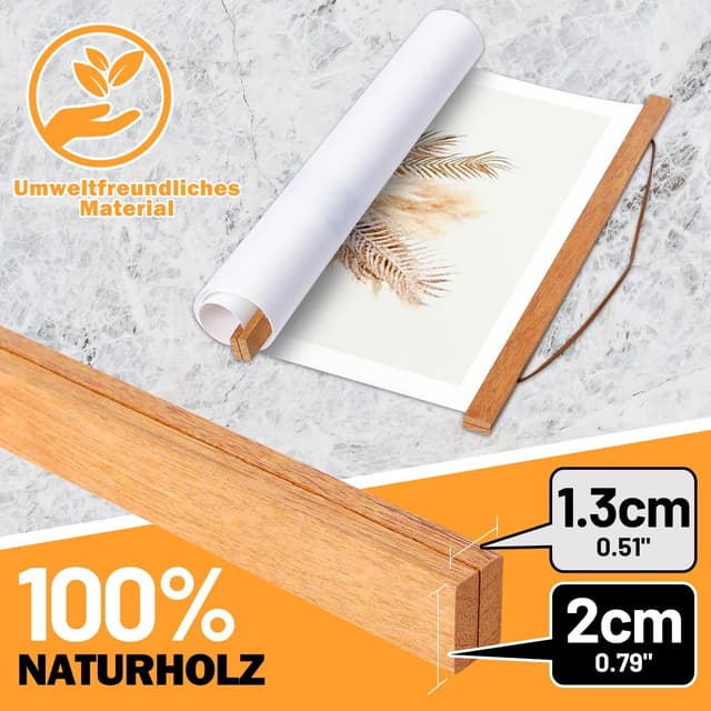 Detalle 2 de Benjia 4er Set magnetische Posterschiene für A4-Poster (21 cm) aus Teakholz
