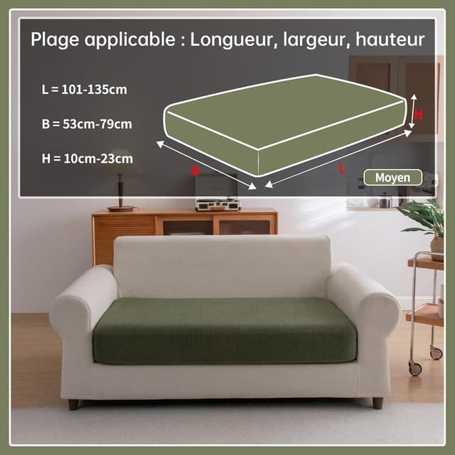 Detalle 2 de OHSIO Housse de coussin de canapé extensible antidérapante lavable universelle (tailles M, 1 housse d’assise) – vert