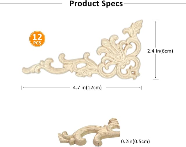 Detalle 2 de Aiminjey 12Pack Wood Appliques and Onlays Corner Carved Decorative Trim (12×6cm)