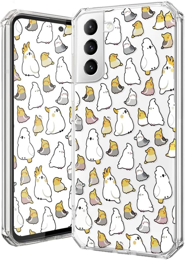 Detalle de CAROKI Clear Case for Samsung S21 FE 5G – Shockproof transparent TPU/PC bumper cover with birds design